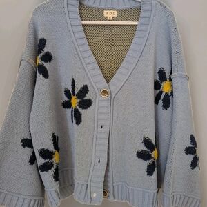 POL Women's Light Blue Floral Cardigan